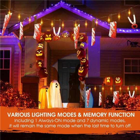 Halloween Solar String Lights with Fake Knife, 16.4FT and 50 Orange LEDs - Picture 3 of 8